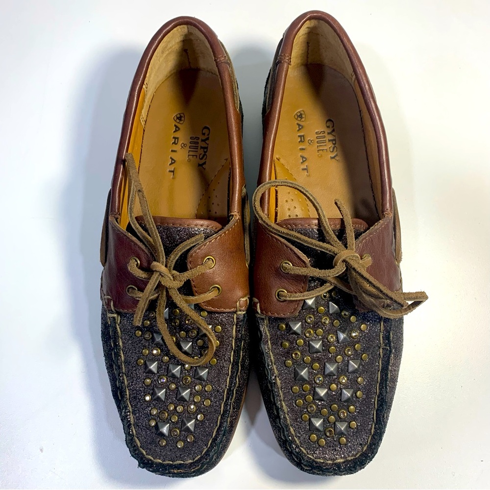 Ariat Gypsy Soule Rockin Gypsy Studded Women’s 7.5 Leather Loafers Denim Brown